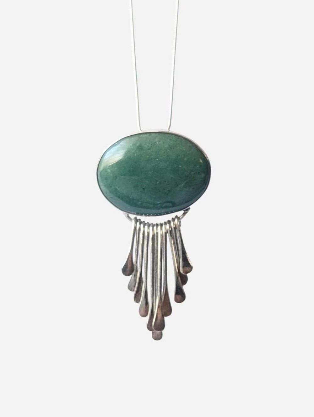 Vintage AIS Mexico Sterling Silver Jadeite Cabochon Brooch Pendant Necklace 925